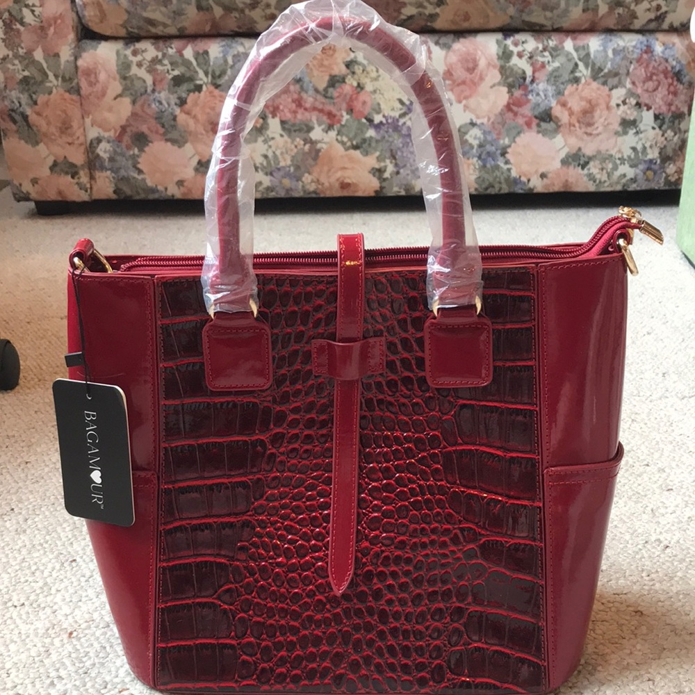 Red Croc-Embossed Tote Bag NWT